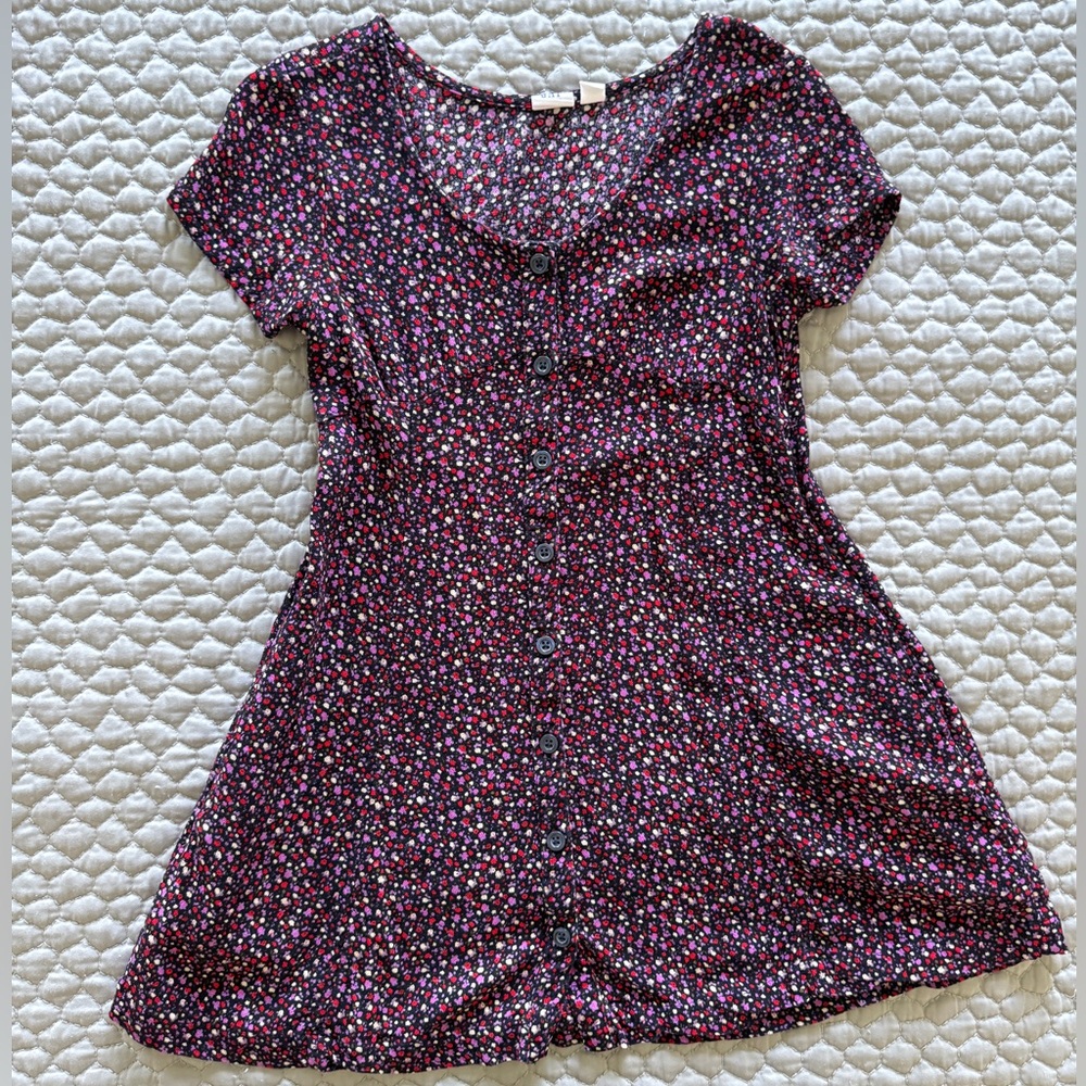 GAP Purple Floral Button-Front Dress with Pink & White Accents